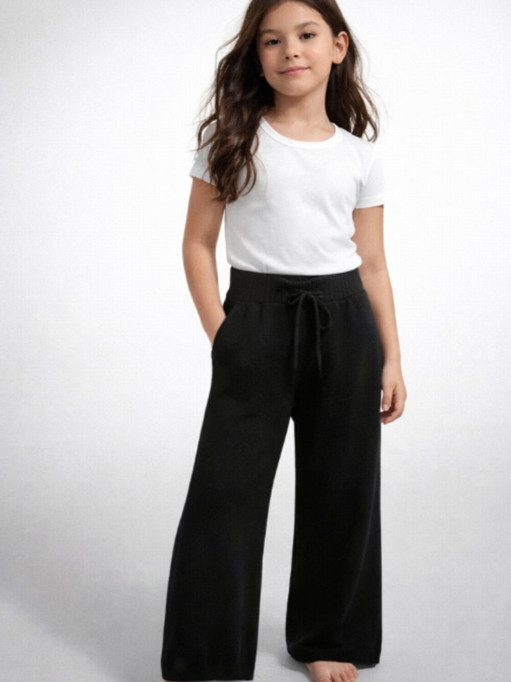 Black Knit Wide Leg Pants Girls 12Y High Waist Cozy Soft Lounge Casual